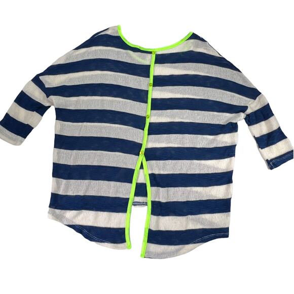 Rue 21 Navy & White Striped Drop Shoulder Sweater Split Tail 3/4 Sleeves Large - Picture 2 of 11